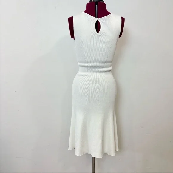 Massimo Dutti White Ribbed Slim Fit Knee length Dress sz M - Picture 3 of 8